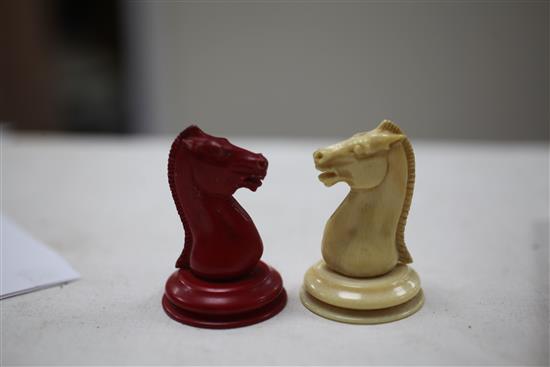 A Jaques ivory chess set, 8.5in.